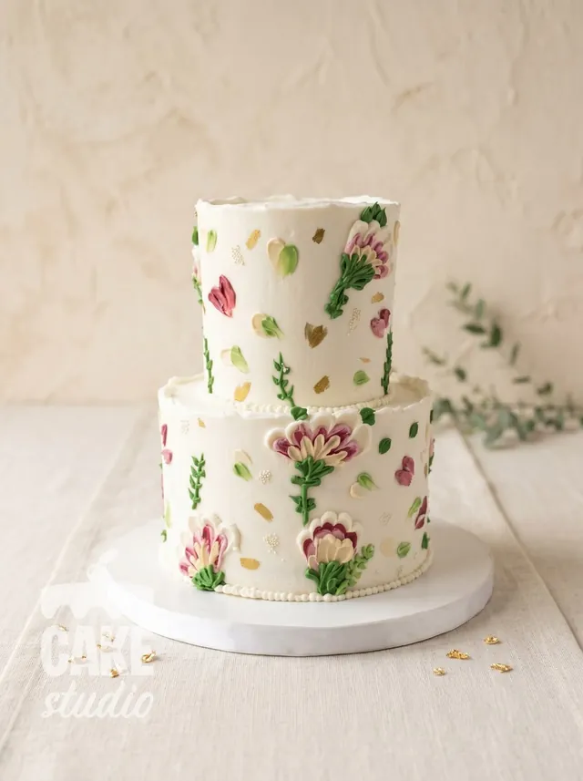 Pastel blanco con decoración floral sencilla